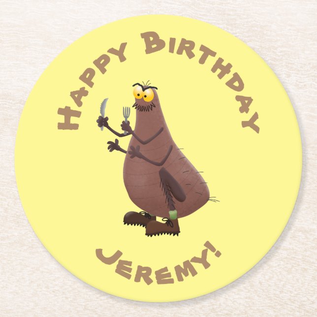 Porta-copo De Papel Redondo Cartoon feio e faminto (Frente)