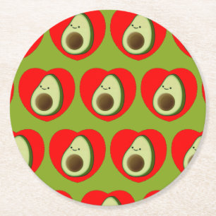 Porta-copo De Papel Redondo Cartoon Verde Bonito Avocado Em Coração Vermelho