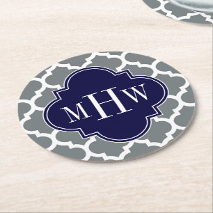 Porta-copo De Papel Redondo Carvão, Que Marrocos #5 Marinho 3 Monograma Inicia