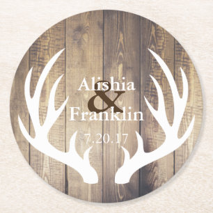 Porta-copo De Papel Redondo Casa de Farmhouse White Antlers Noiva e data de ca