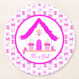 Porta-copo De Papel Redondo Casa rosa personalizada É uma garota