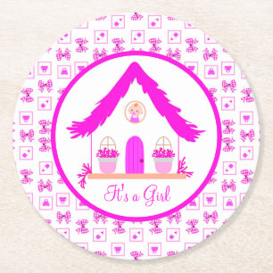 Porta-copo De Papel Redondo Casa rosa personalizada É uma garota