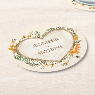 Porta-copo De Papel Redondo Casamento Cardíaco Cozy Woodland Cottagecore Woode