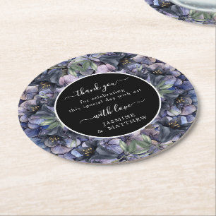 Porta-copo De Papel Redondo Casamento Chic Obrigado Clássico Floral Preto Temp