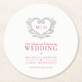 Porta-copo De Papel Redondo Casamento com o monograma de morango vermelho de p