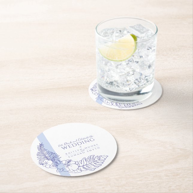 Porta-copo De Papel Redondo Casamento de arte de linhagem de botânica tropical (Insitu)