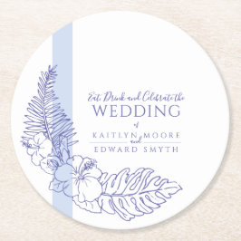 Porta-copo De Papel Redondo Casamento de arte de linhagem de botânica tropical