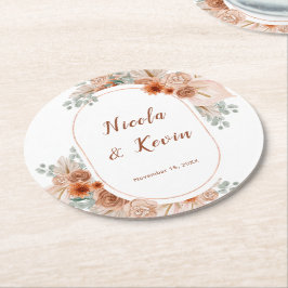 Porta-copo De Papel Redondo Casamento de Boho Terracotta com Grama das Pampas