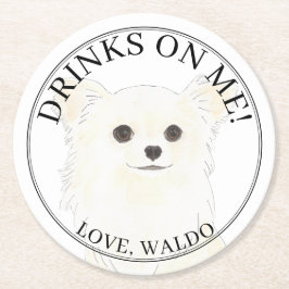 Porta-copo De Papel Redondo Casamento de Chihuahua de Cabelo Longo Personaliza