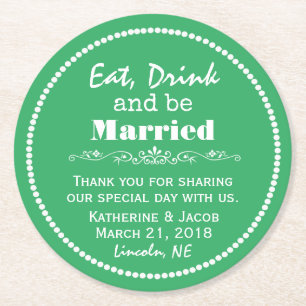 Porta-copo De Papel Redondo Casamento de Cores Personalizado Obrigado Por