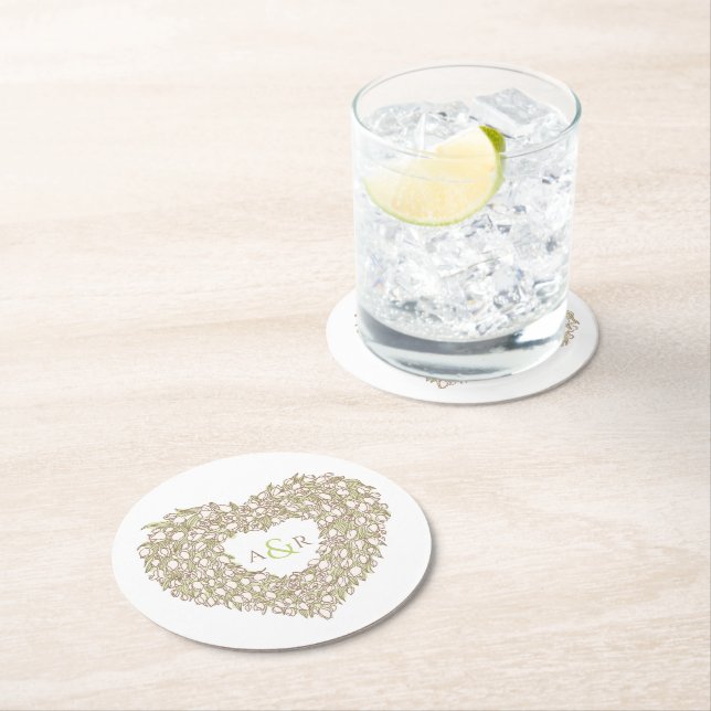 Porta-copo De Papel Redondo Casamento de desenho monograma de tinta digital co (Insitu)