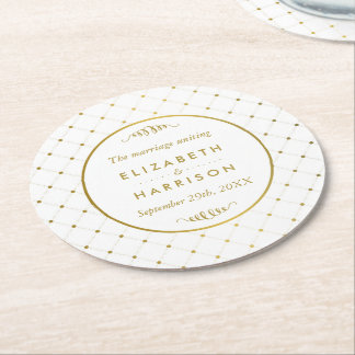 Porta-copo De Papel Redondo Casamento de Efeito de Folha Branca e Ouro Moderna