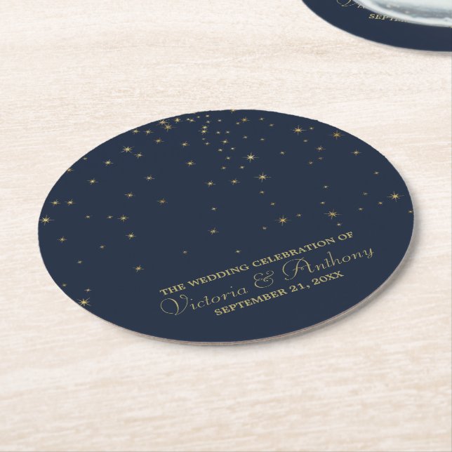 Porta-copo De Papel Redondo Casamento de Estrelas Marinhos Elegantes e Dourada (Angulado)