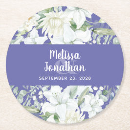 Porta-copo De Papel Redondo Casamento de flores brancas florais românticas aqu