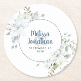 Porta-copo De Papel Redondo Casamento de flores brancas florais românticas aqu