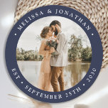 Porta-copo De Papel Redondo Casamento de Fotografias Personalizadas Azul de Ma<br><div class="desc">Adicione o toque final ao seu casamento com estas portas copos personalizadas divertidas. Perfeito como favores de casamento para todos os seus convidados. Personalize esses favores de casamento com sua foto favorita de casamento, sua nova foto e personalize com nome e data. Veja nossa coleção de casamento para combinar favores...</div>