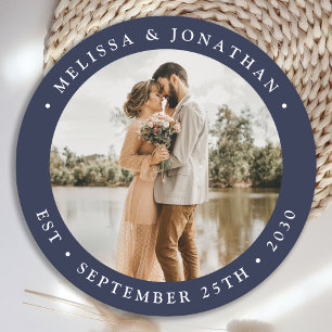 Porta-copo De Papel Redondo Casamento de Fotografias Personalizadas Azul de Ma