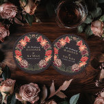 Porta-copo De Papel Redondo Casamento de Jardim Encantado com Fantasia Dourada<br><div class="desc">Elegante,  caprichosa,  Fantasia Encantada design de casamento do Jardim Floral perfeito para uma celebração encantada de temas florestais. Este design apresenta elementos florais em um quadro de folhas verdes e sotaques dourados. Correspondência de itens no nosso compro para um tema de festa completo.</div>