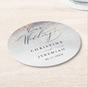 Porta-copo De Papel Redondo Casamento de luxo com Dourado Sparkle Watercolor d