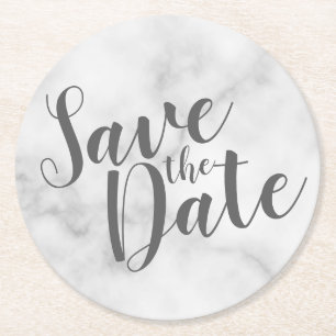 Porta-copo De Papel Redondo Casamento de mármore branco de script moderno Sal