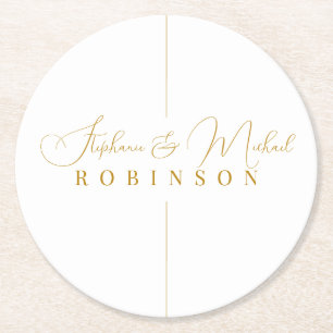 Porta-copo De Papel Redondo Casamento de Monograma Personalizado com Script Do