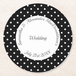 Porta-copo De Papel Redondo Casamento de polkadot preto e branco