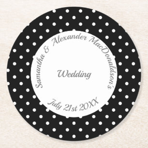Porta-copo De Papel Redondo Casamento de polkadot preto e branco