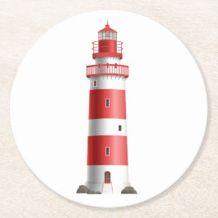 Porta-copo De Papel Redondo Casamento de Praia Farol Náutico Oceano Verão Verm