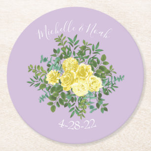 Porta-copo De Papel Redondo Casamento de primavera Elegante de Vintage Amarelo