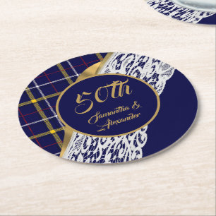 Porta-copo De Papel Redondo Casamento de tartan azul