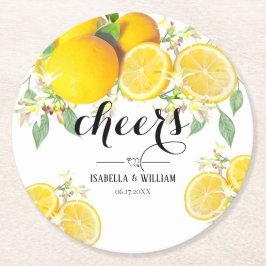 Porta-copo De Papel Redondo Casamento de Verão com Lemon Boho Moderno