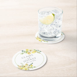Porta-copo De Papel Redondo Casamento de Verão Verde de Sage Floral Amarelo De