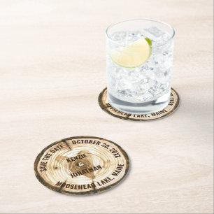 Porta-copo De Papel Redondo Casamento de Woodland Salve o Coração do Anel de