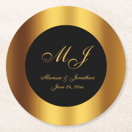 Porta-copo De Papel Redondo Casamento Dourado de Caligrafia de Luxo