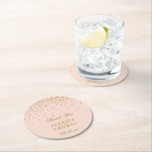 Porta-copo De Papel Redondo Casamento Dourado de Confetti Rosa e Glam Blush
