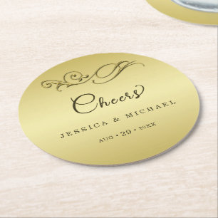 Porta-copo De Papel Redondo Casamento Dourado de luxo elegante