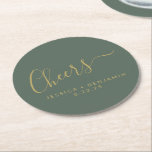 Porta-copo De Papel Redondo Casamento Dourado e  de Sage Minimalista<br><div class="desc">Porta copos de Livro Verde e Dourado de Sage Minimalista e Saúde Personalizada</div>