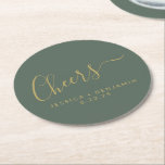 Porta-copo De Papel Redondo Casamento Dourado e  de Sage Minimalista<br><div class="desc">Porta copos de Livro Verde e Dourado de Sage Minimalista e Saúde Personalizada</div>