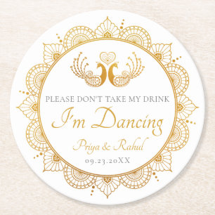 Porta-copo De Papel Redondo Casamento Dourado Elegante da Índia