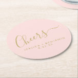 Porta-copo De Papel Redondo Casamento Dourado Mínimo, Rosa Esbranquiçado<br><div class="desc">Porta copos de Papel de Casamento Dourado e Rosa-Blush Mínimo de Saúde Personalizada</div>