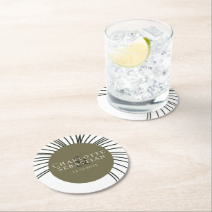 Porta-copo De Papel Redondo Casamento Elegante Do Ventilador Botânico Verde Mo