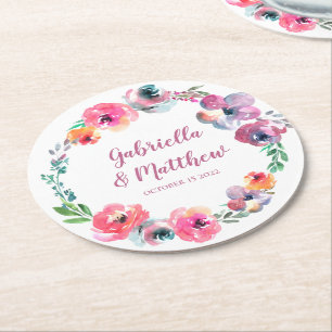 Porta-copo De Papel Redondo Casamento Elegante Moderno das Flores de Água Pers