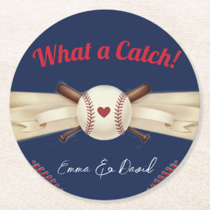 Porta-copo De Papel Redondo Casamento Esportivo Com Marinho Escuro Baseball Lo