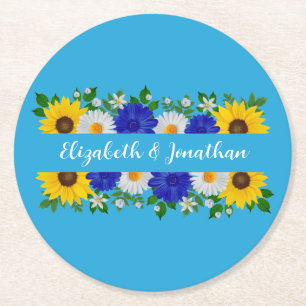 Porta-copo De Papel Redondo Casamento Floral Azul do Céu Azul