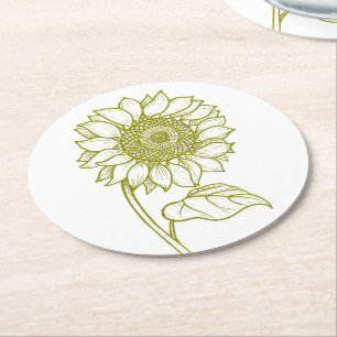 Porta-copo De Papel Redondo Casamento Floral de Girassol Verde Oliva Country O