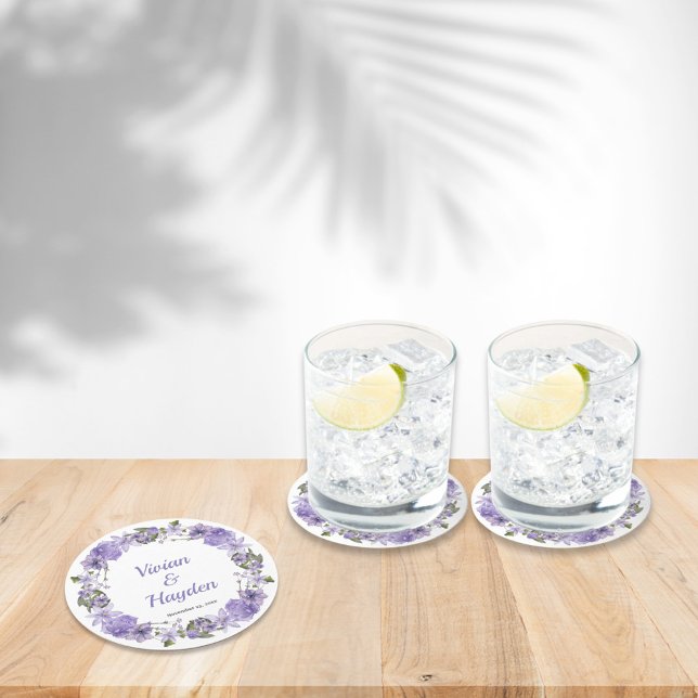 Porta-copo De Papel Redondo Casamento Floral Púrpura Doce (Criador carregado)