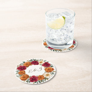 Porta-copo De Papel Redondo Casamento Floral Russo Personalizado