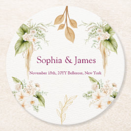 Porta-copo De Papel Redondo Casamento Geométrico Floral Blush Dourado