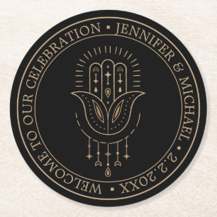Porta-copo De Papel Redondo casamento místico elegante de ouro negro