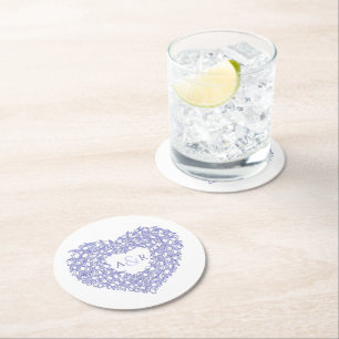 Porta-copo De Papel Redondo Casamento muito peri azul de tulipas florais monog